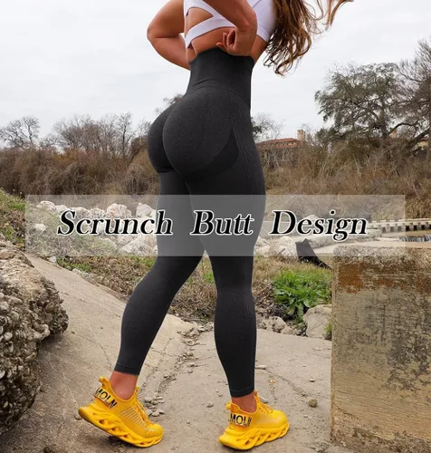 Vista 2 de A AGROSTE - Leggings sin costuras para mujeres con cintura alta, pantalones de yoga con contornos y fruncidos