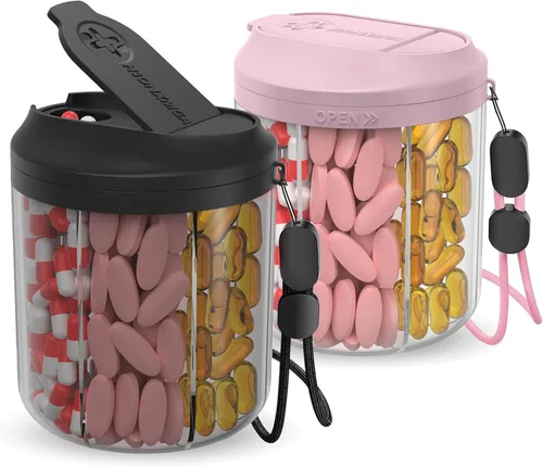Vista 10 de Hionxmga Dispensador de pastillas con 7 compartimentos grandes, organizador de botellas de píldoras de 4.4 pulgadas de alto x 3.6 pulgadas