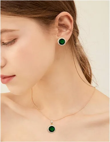 Vista 2 de Juego de joyas de cristal para novia, plata de ley, circonita cúbica redonda, circonita cúbica, diamantes de imitación, halo de piedra natal, collar