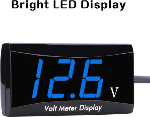 Vista 3 de Voltímetro digital de auto DC 12 V – AIMILAR con pantalla LED, medidor de voltaje para auto o motocicleta (Azul)