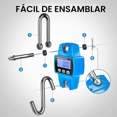 Vista 7 de RoMech 660lb Báscula digital para colgar con estuche de aluminio fundido, mini grúa de mano de 300Kg con ganchos para granja, caza, pesca Azul