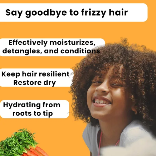 Vista 2 de J'Organic Solutions Desenredante sin enjuague de zanahoria y argán para niños con aceite de ricino negro jamaicano y coco, desenreda para cabello