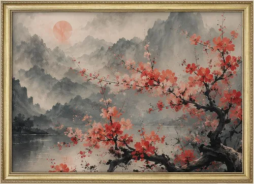 Vista 305 de MUDECOR Lienzo enmarcado prémium para pared, pinos nevados en bosque de invierno, ilustraciones modernas, arte contemporáneo, escénico, divertido
