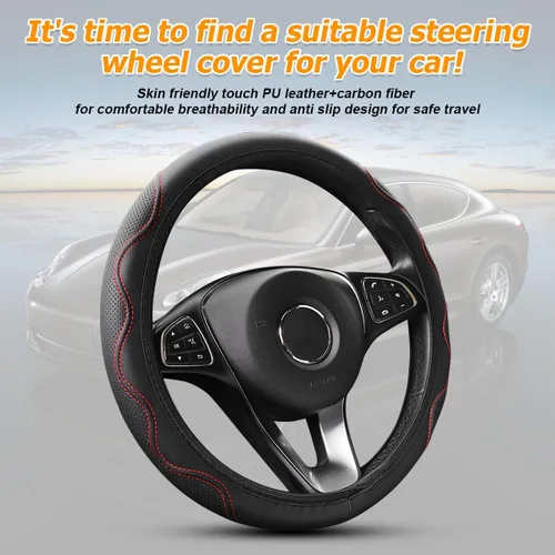 Vista 4 de Funda elástica elástica para volante de automóvil, protector de cuero suave para volante de vehículo, 14.5-15 pulgadas, accesorios de protección