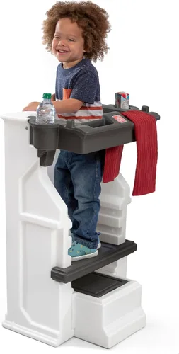 Vista 7 de Step2 Mobile Helper, taburete y soporte de torre para niños pequeños, altura ajustable y almacenamiento integrado, pies antideslizantes, incluye