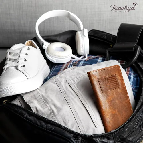 Vista 8 de RAW HYD - Cartera larga de cuero para hombres Funda de chequera doble un gran regalo para hombres