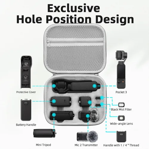 Vista 2 de Funda impermeable antigolpes para cámara, bolsa cruzada portátil dura compatible con DJI OSMO POCKET 3, 3 piezas LCD y 3 piezas de protector