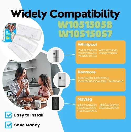 Vista 4 de Repuesto de luz LED para refrigerador W10515058 W10515057 compatible con Whirlpool Kenmore Maytag, WPW10515058, W10522611, W10465957, AP6022534