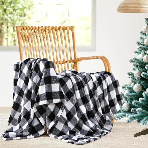 Vista 3 de Elegant Comfort - Manta de vellón muy suave y aterciopelada, con estampado navideño, a cuadros escoceses, de 50 x 60 pulgadas (búfalo negro)