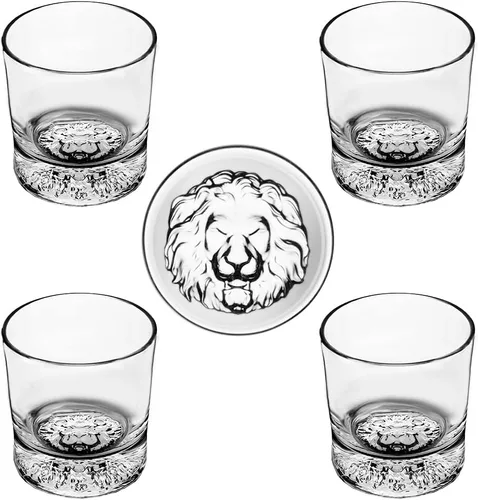 Vista 5 de QUEEN&STONE LEAD FREE Vasos de whisky a la antigua moda con patrón de oso en la parte inferior gruesa con peso de 10 onzas, juego de 4 perfectos