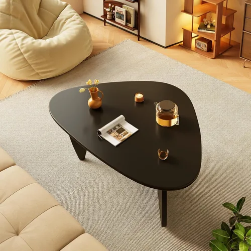 Vista 9 de Mesas de café de madera pequeña mesa de café de granja mesa central de madera de mediados de siglo para sala de estar, negro, 35 pulgadas