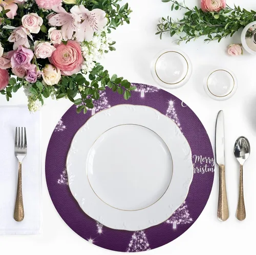 Vista 5 de Trees Christmas Purple Dining Room Table Placemats, Non Slip Washable Dinner Mat for Kitchen Table one sizex4