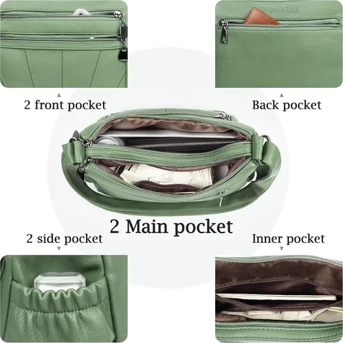 Vista 5 de Bolso cruzado para mujer, bolso de hombro suave de piel sintética, bolso mediano y espacioso, bolso de mano de moda con asa superior