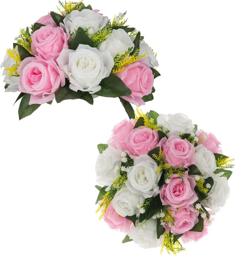 Vista 12 de BLOSMON Bolas de Flores para Bodas, Centros de Mesa de Rosas, 2 Piezas, Flores Artificiales Negras, Bolas Florales Colgantes, Decoración de Arreglos