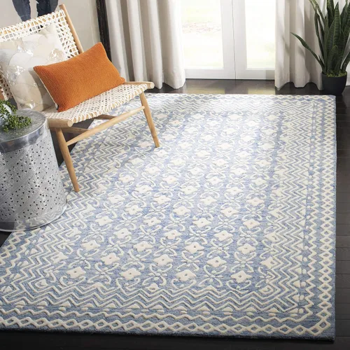 Vista 11 de Safavieh Blossom Collection - Alfombra decorativa, 2 x 3 pies, azul y marfil, lana hecha a mano, ideal para zonas de alto tráfico en entrada, sala