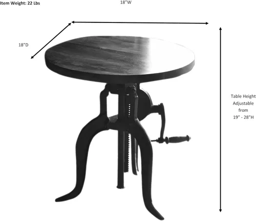 Vista 3 de Carolina Chair & Table Mesa auxiliar rústica con manivela ajustable de 18 pulgadas, base de hierro fundido para granja, sala de estar o dormitorio