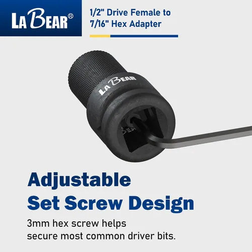 Vista 4 de LABEAR - Adaptador de llave de impacto, 1/2 "hembra a convertidor hexagonal de 7/16", liberación rápida, mandril de cambio rápido, adaptador