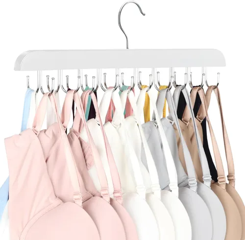 Vista 9 de Colgador de brasier para armario, organizador de camisetas sin mangas, capacidad de 20 ganchos, plegable, de madera, ahorro de espacio, organizador