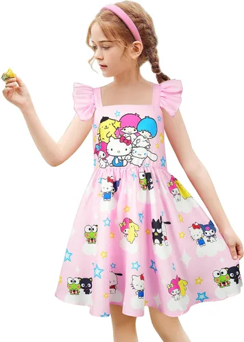 Vista 2 de Difforever Vestido encantador para niñas grandes, vestido casual de dibujos animados para niños de 5 a 14 años