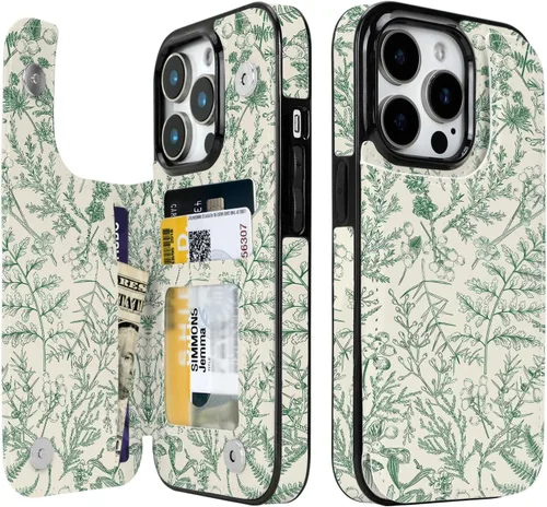 Vista 26 de Funda compatible con iPhone 14/15 con tarjetero y ranuras integradas de piel sintética con función atril y a prueba de golpes para iPhone 14/15