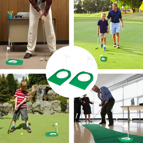 Vista 5 de Hooqict Taza de golf y bandera para práctica en interiores, ayudas de entrenamiento de plástico para niños y adultos, para interiores y exteriores