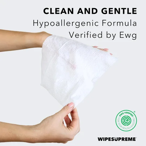 Vista 2 de Wipesupreme Toallitas compostables, hipoalergénicas para pieles sensibles, verificadas por EWG, hidratantes con ácido hialurónico, aptas para recién