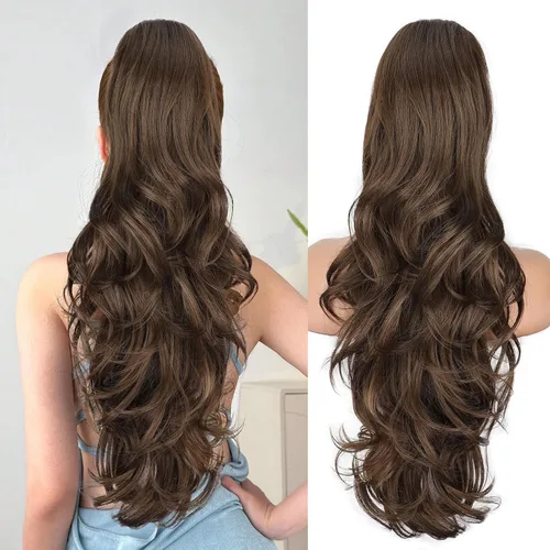 Vista 39 de Extensión de cola de caballo rubio, extensión de cola de caballo con cordón de 20 pulgadas para mujeres, extensiones de cabello de cola de caballo