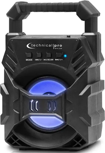 Vista 2 de Technical Pro Altavoz Bluetooth compacto recargable portátil con LED USB/FM/TF, diseño ligero y compacto que lo convierte en el altavoz perfecto