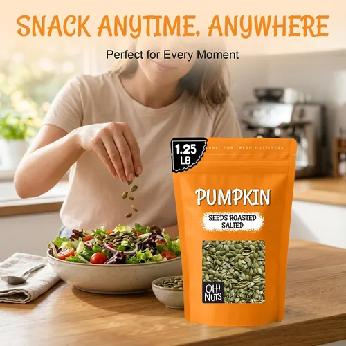 Vista 4 de Oh! Nuts Semillas de calabaza – Saladas tostadas – 1.25 libras – Pepitas sin cáscara – Empaquetadas en bolsa con cierre de cremallera de Nueva York