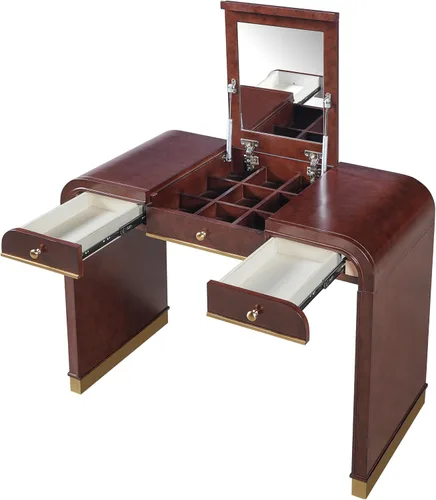 Vista 9 de JIJIWANG 3-in-1 Dressing Table with Flip Mirror,Classic Wood Vanity Desk with 2 Drawers and Storage Space for Bedroom,Espresso