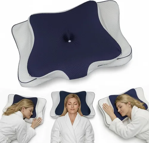 Vista 8 de Almohada cervical ergonómica para dormir – Almohada cervical de espuma viscoelástica refrescante para personas que duermen de lado y de espalda