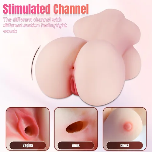 Vista 3 de Masturbador masculino realista con pechos grandes y trasero grande, vagina anal realista multicanal, estimulación de textura interna intensa