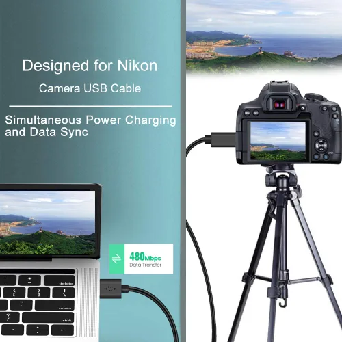 Vista 4 de SCOVEE Cable USB de repuesto para cámara Nikon Digital DSLR D3400 D3500 D5600 D7500 1J5, accesorios de cable de cámara Nikon, cable de carga UC-E20