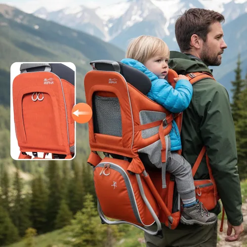 Vista 6 de Mochila portabebés, mochila de senderismo para niños pequeños con sombrilla Naranja