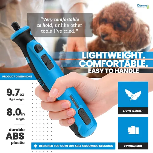 Vista 4 de Diamondg Molinillo de uñas inalámbrico para perros con sonido silencioso y punta LED para perros grandes y pequeños, 4 horas de funcionamiento 003