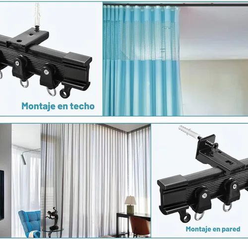 Vista 3 de KOLAKO Riel de cortina de techo, riel de cortina flexible y plegable para montaje en pared o techo, negro, sistema de rieles de cortina curvados