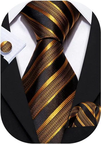 Vista 131 de Barry.Wang Juego de corbatas para hombre, corbata de seda a rayas, tejido a cuadros, gemelos formales, negocios, boda