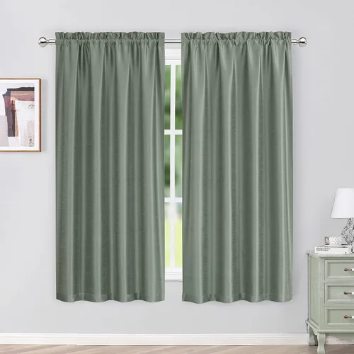 Vista 21 de Chyhomenyc Uptown - Cortinas negras de 24 pulgadas de largo, 2 paneles, cortinas cortas de seda sintética para oscurecer la habitación, cortinas