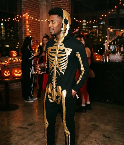Vista 4 de Tipsy Elves Vestido ajustado de manga larga con esqueleto de Halloween para mujer Dorado