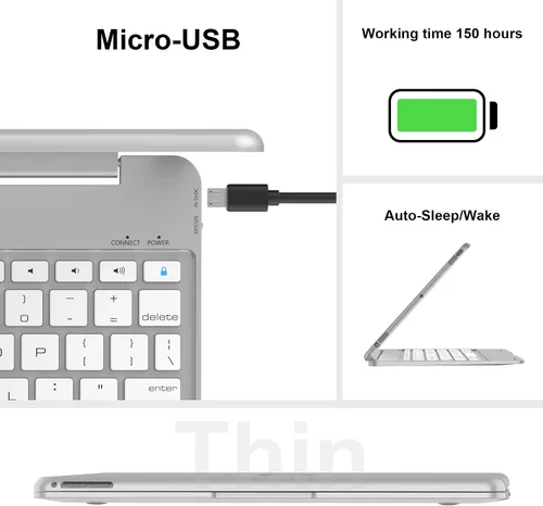 Vista 5 de NOKBABO Teclado para iPad 6ª generación, compatible con iPad Pro 9.7 pulgadas, para iPad 5ª generación, para iPad Air 2 y 1 teclado, 130 ° Smart