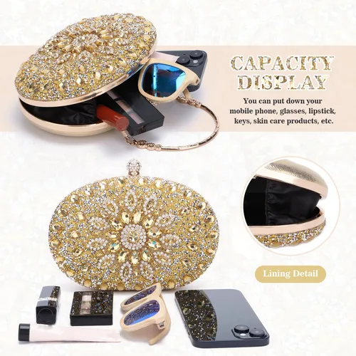 Vista 4 de Bolso de mano de noche con diamantes de imitación para mujer, bolsa de mano con diamantes brillantes y brillantes, bolsa de fiesta de boda de cristal