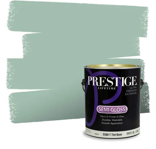 Vista 197 de Prestige Paints - Pintura exterior e imprimación en uno, 1 galón, plano, compatibilidad comparable con el color menta «Whipped Mint» de Behr