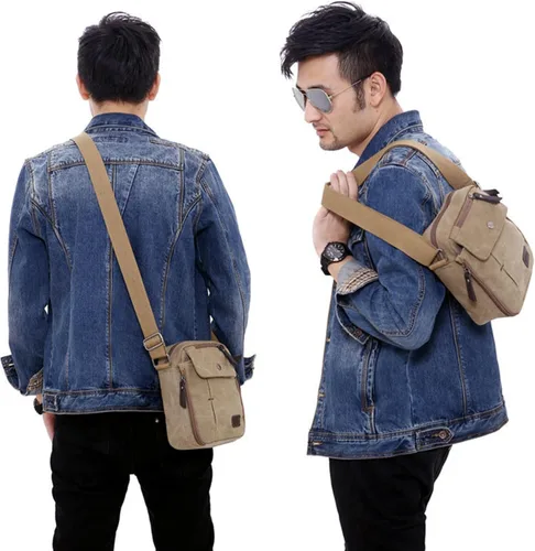 Vista 7 de Bolso bandolera pequeño multiusos de lona para hombre, bolso cruzado casual, bolso de hombro cruzado, bolso organizador de viaje