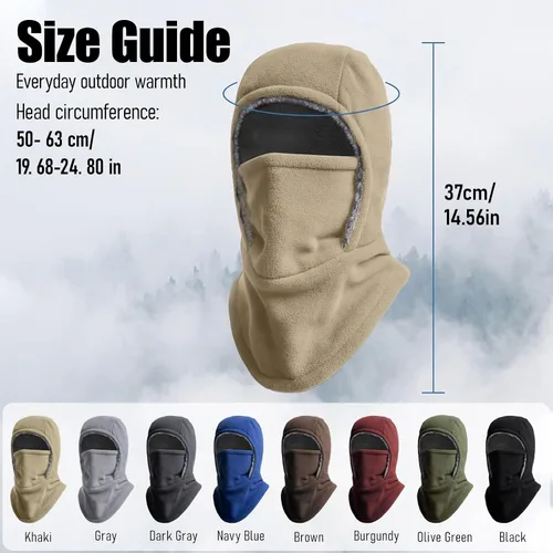 Vista 7 de Pasamontañas térmico 2 en 1 con gorro y máscara facial, calentador de Brown