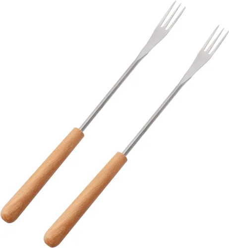 Vista 7 de DOITOOL 6 tenedores para fondue de acero inoxidable con mango de madera, diseño aislante térmico para postres de frutas, olla caliente, barbacoa al