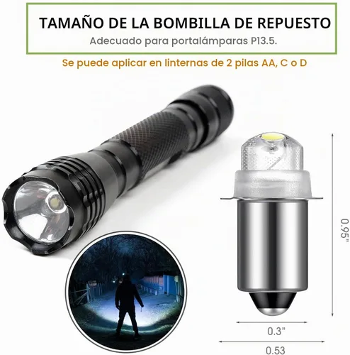Vista 2 de Honoson - 2 bombillas LED de 3 V de repuesto para linterna P13.5S 30 lúmenes AA C D