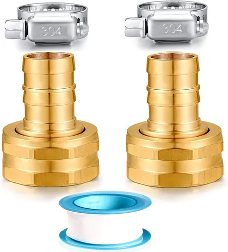 Vista 13 de Kit de reparación de manguera de jardín de latón sólido YELUN, conector con abrazaderas 1/2" púas x 3/4" hembra, apto para accesorios de manguera