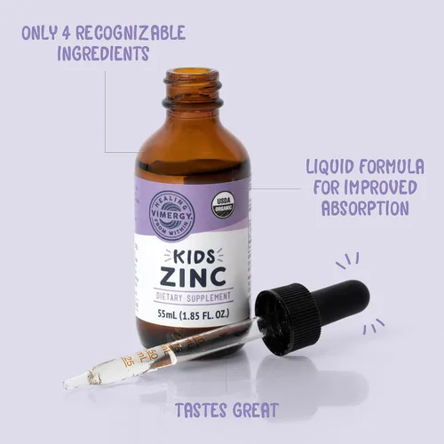 Vista 3 de VIMERGY Sulfato de zinc líquido orgánico USDA para niños, para niños y adolescentes de 1 a 18 años de edad, apoyo inmunológico de rápida absorción*