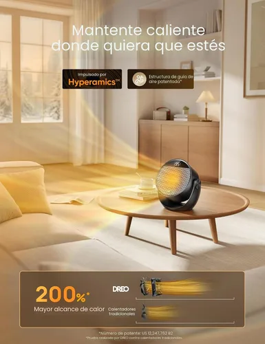 Vista 3 de Dreo Calentador de espacio de 1500 W, inclinación ajustable de 60°, calentadores eléctricos portátiles de 10.5 pies/s para uso en interiores