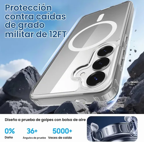 Vista 7 de Funda magnética para Samsung Galaxy S25 FE, transparente y negro con soporte para tarjetas de crédito desmontable, compatible con MagSafe, ajuste